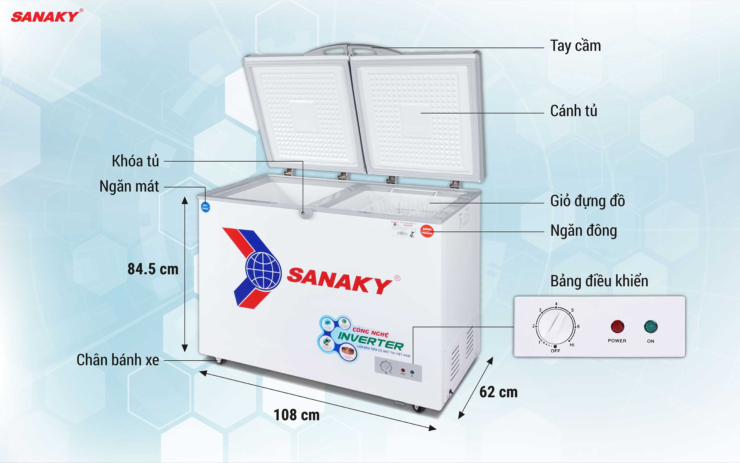 Tủ Đông Sanaky Inverter VH-2899W3 220 lít 2 ngăn 2 cánh