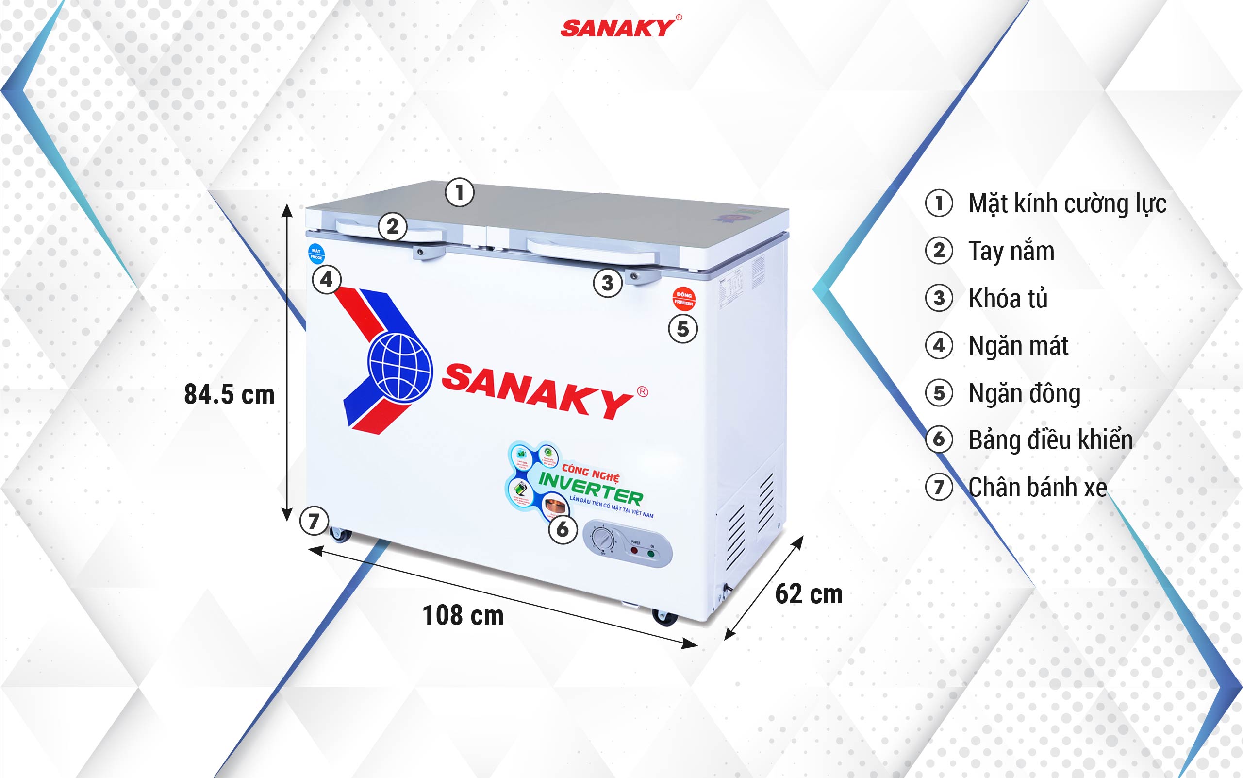 Tủ Đông mặt kính cường lực Sanaky VH-2899W4K 220 lít