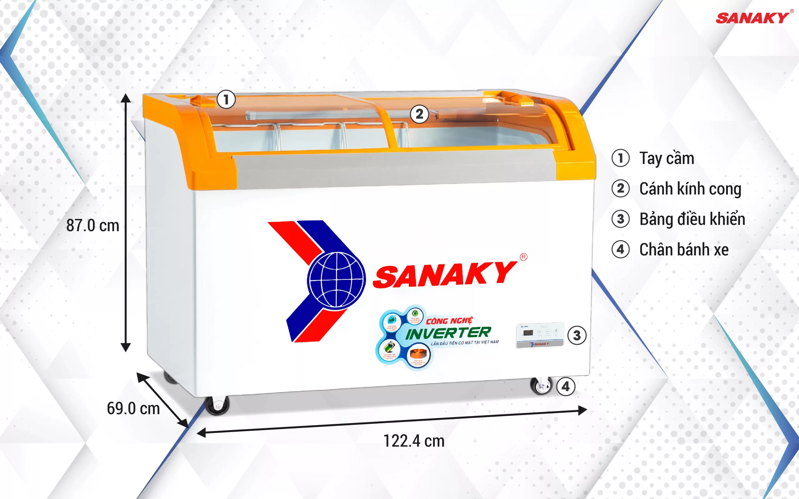 Tủ Đông Sanaky Inverter VH-4899K3B 350 lít cánh kính cong
